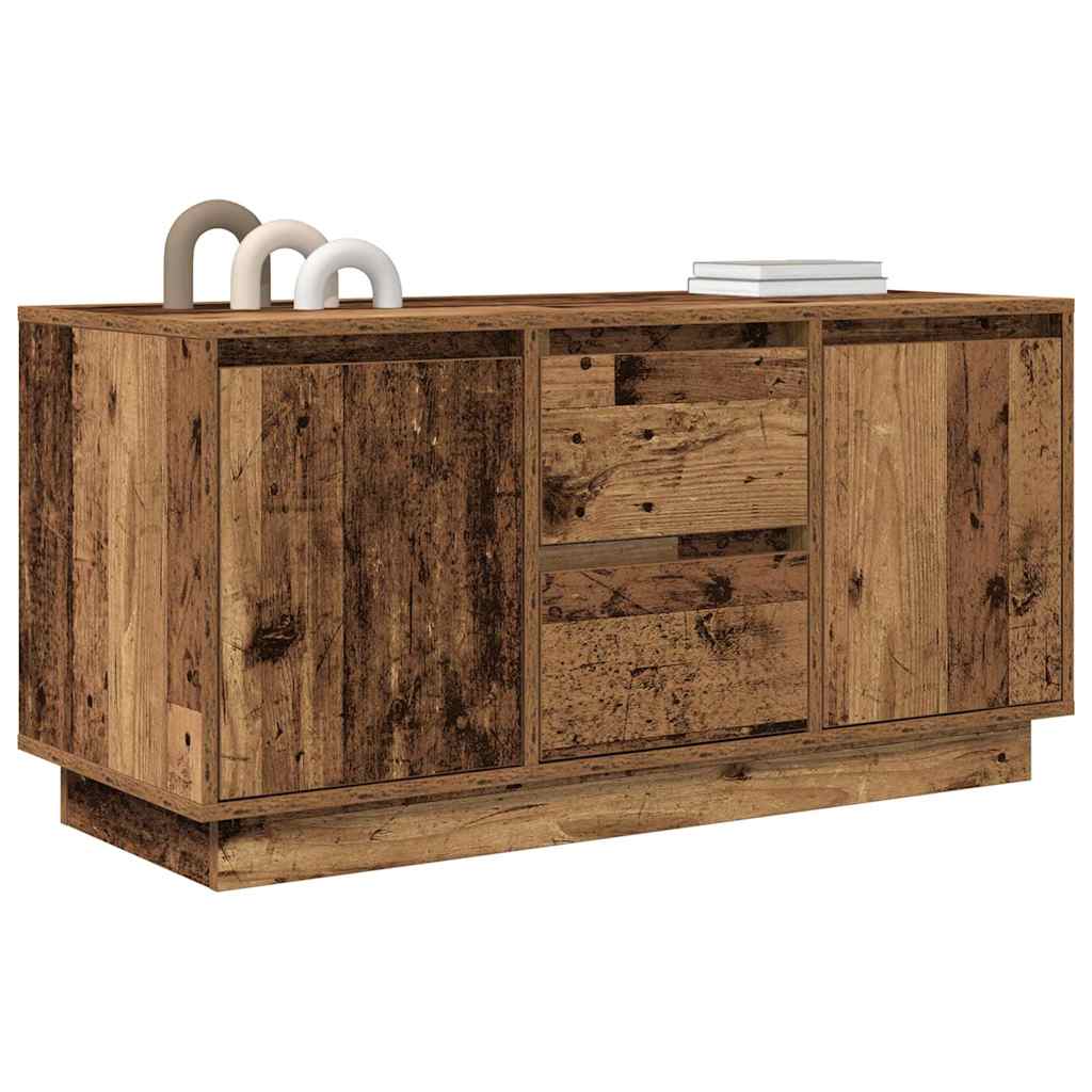 Meuble TV avec éclairage LED, aspect bois récupéré, 100x41x50 cm