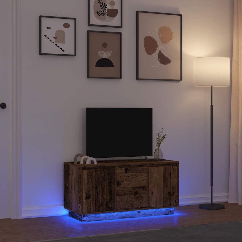 Meuble TV avec éclairage LED, aspect bois récupéré, 100x41x50 cm