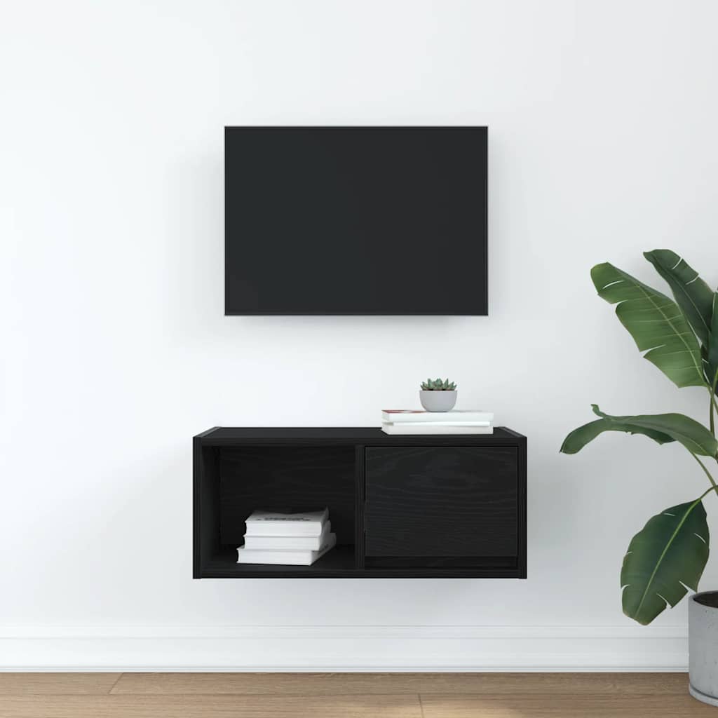 Meuble TV aspect chêne noir 60x31x25,5 cm matériau à base de bois