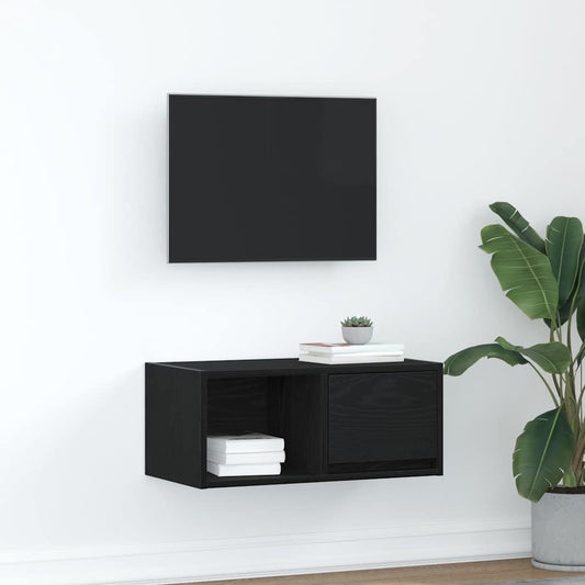 Meuble TV aspect chêne noir 60x31x25,5 cm matériau à base de bois