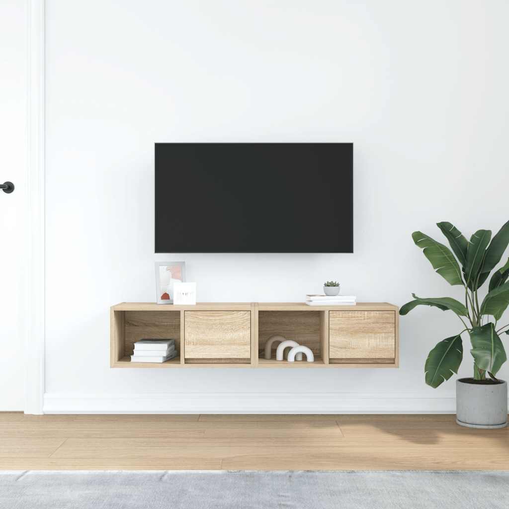Meubles TV, lot de 2, en chêne Sonoma, 60 x 31 x 25,5 cm.