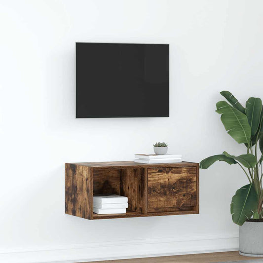 Meuble TV en chêne fumé 60x31x25,5 cm, matériau à base de bois