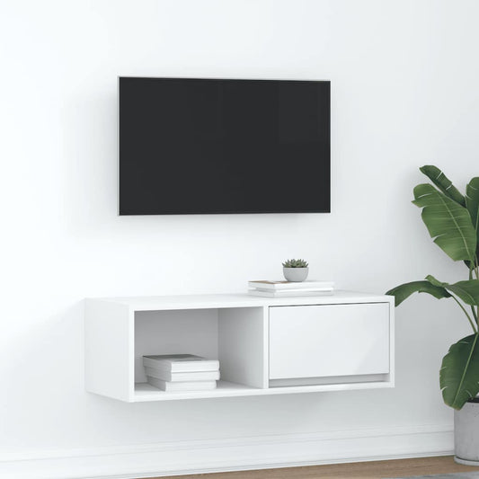 Meuble TV blanc 80x31x25,5 cm en matériau à base de bois