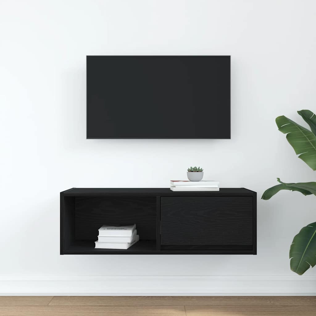 Meuble TV aspect chêne noir 80x31x25,5 cm matériau à base de bois