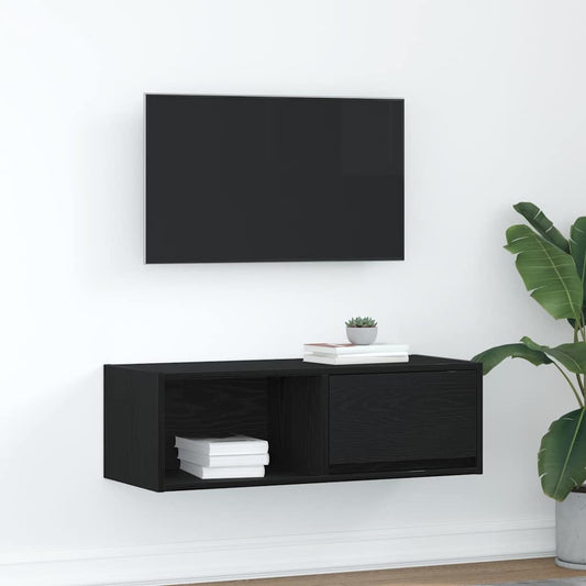 Meuble TV aspect chêne noir 80x31x25,5 cm matériau à base de bois
