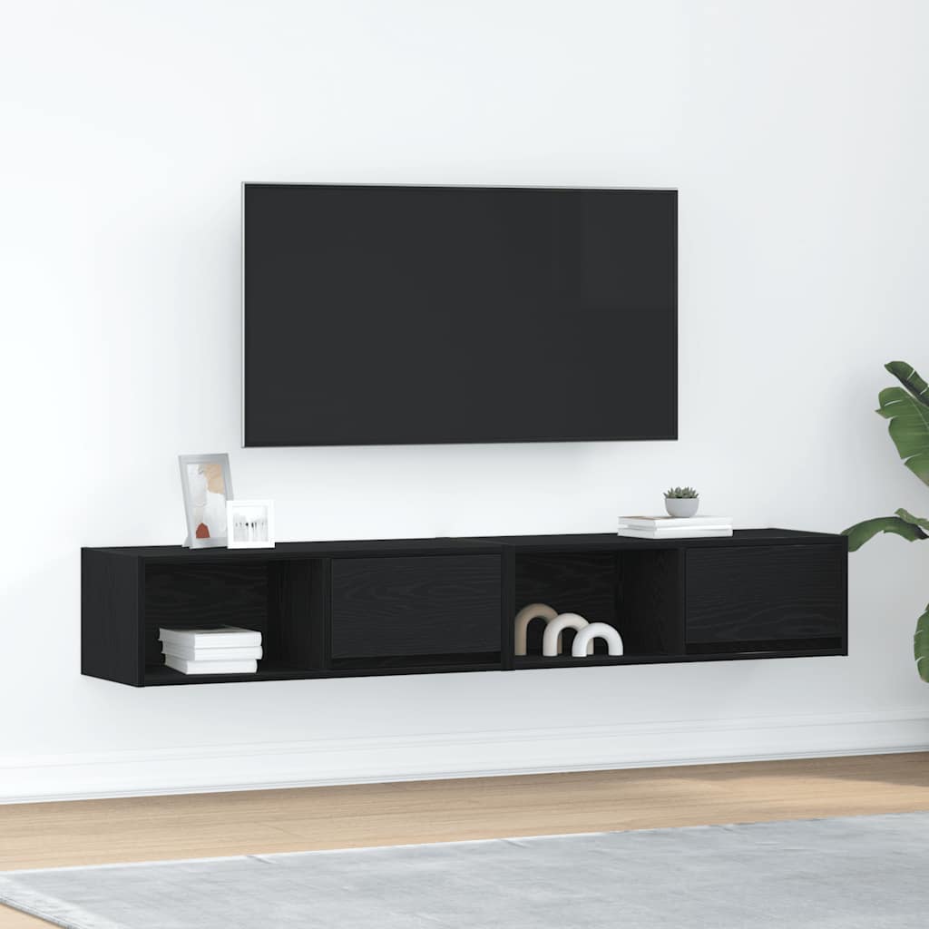 Meubles TV, lot de 2, aspect chêne noir, 80 x 31 x 25,5 cm