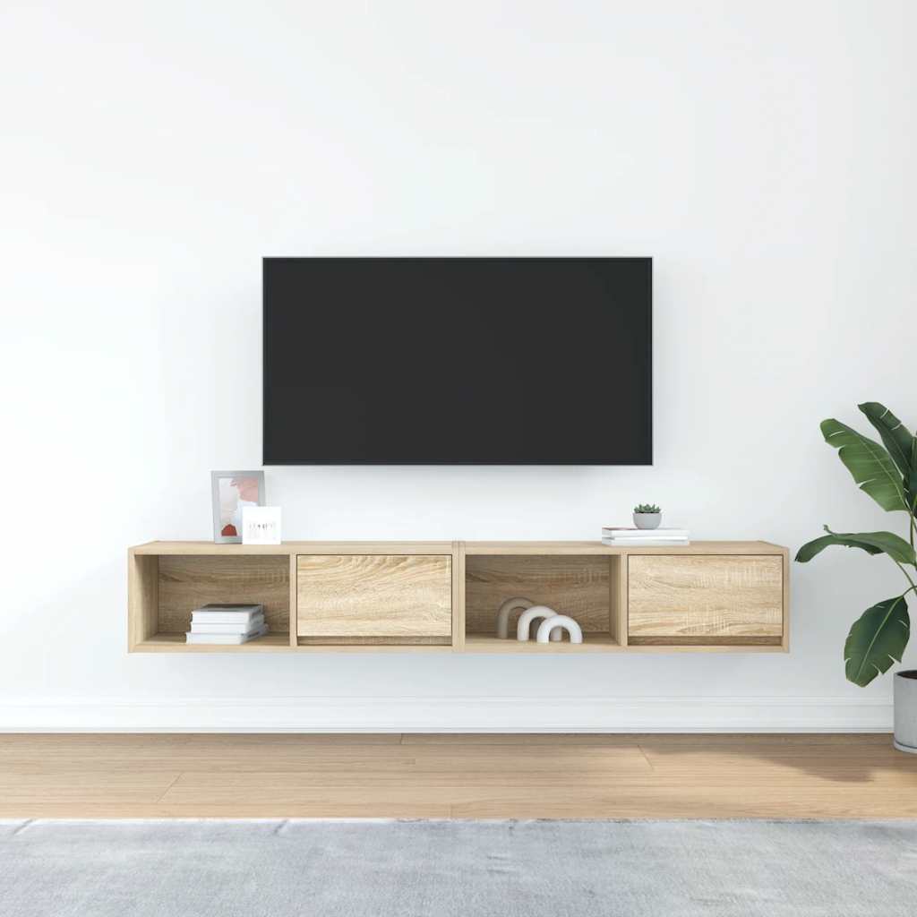 Meubles TV, lot de 2, en chêne Sonoma, 80 x 31 x 25,5 cm.