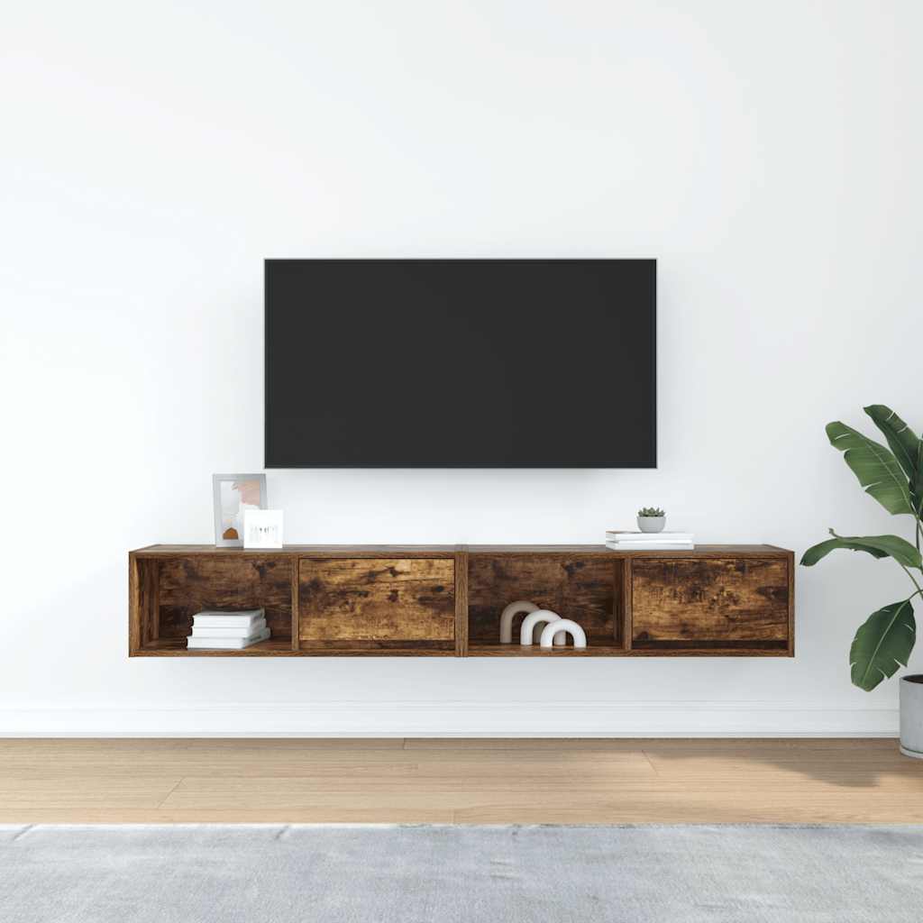 Meubles TV, lot de 2, chêne fumé, 80 x 31 x 25,5 cm, matériau bois