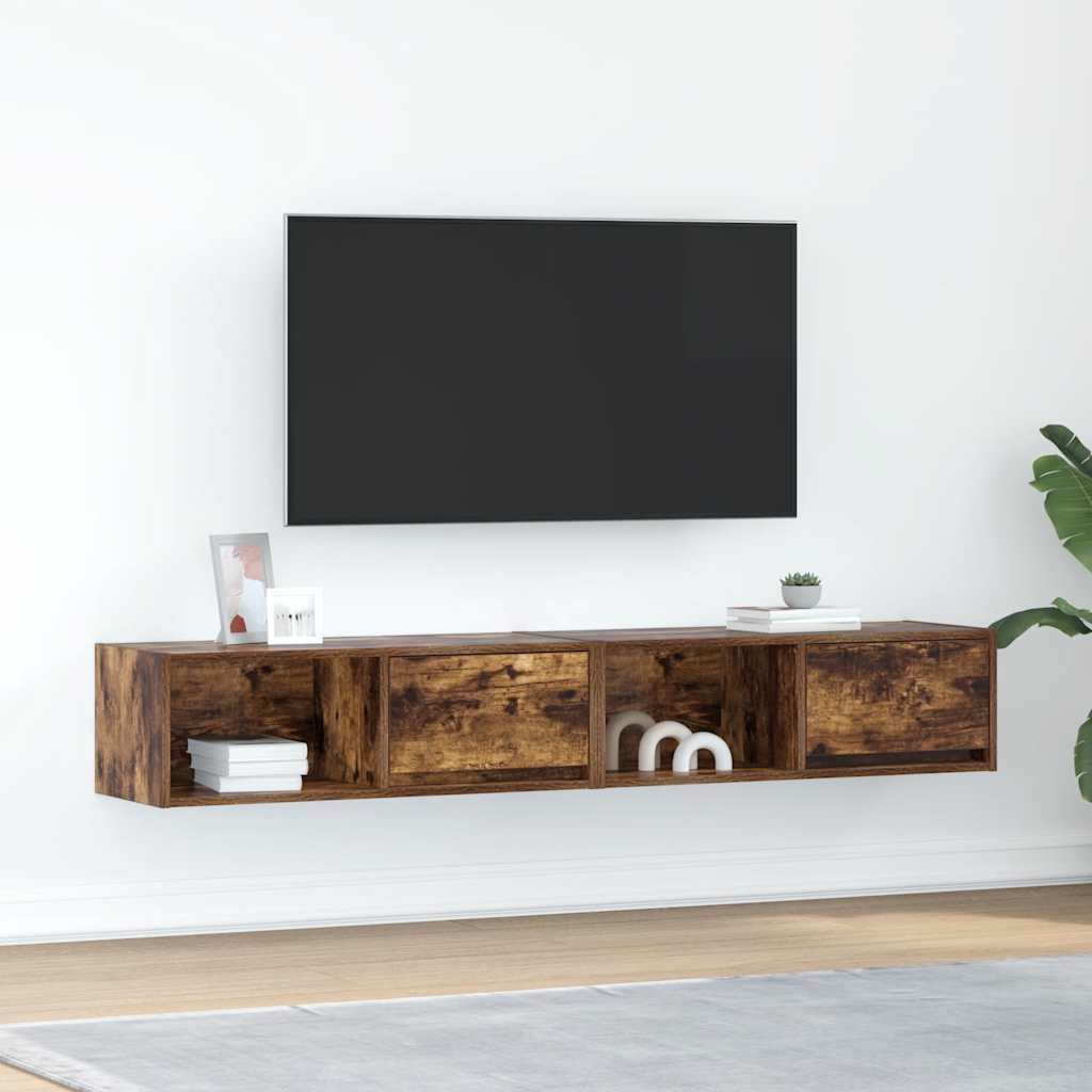 Meubles TV, lot de 2, chêne fumé, 80 x 31 x 25,5 cm, matériau bois