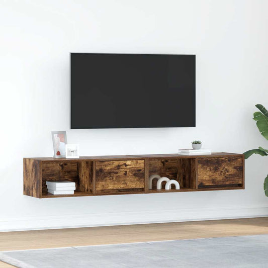 Meubles TV, lot de 2, chêne fumé, 80 x 31 x 25,5 cm, matériau bois