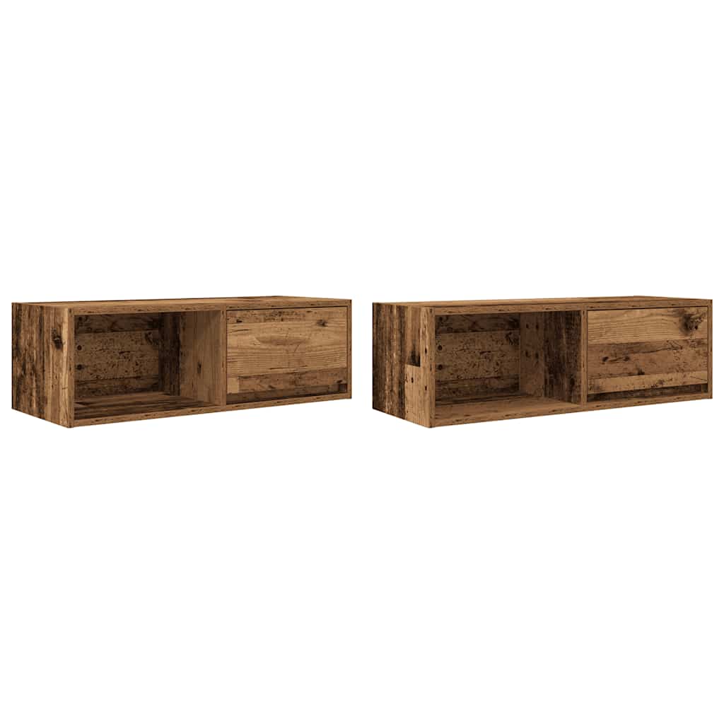 Meubles TV, lot de 2, aspect bois vieilli, 80 x 31 x 25,5 cm.