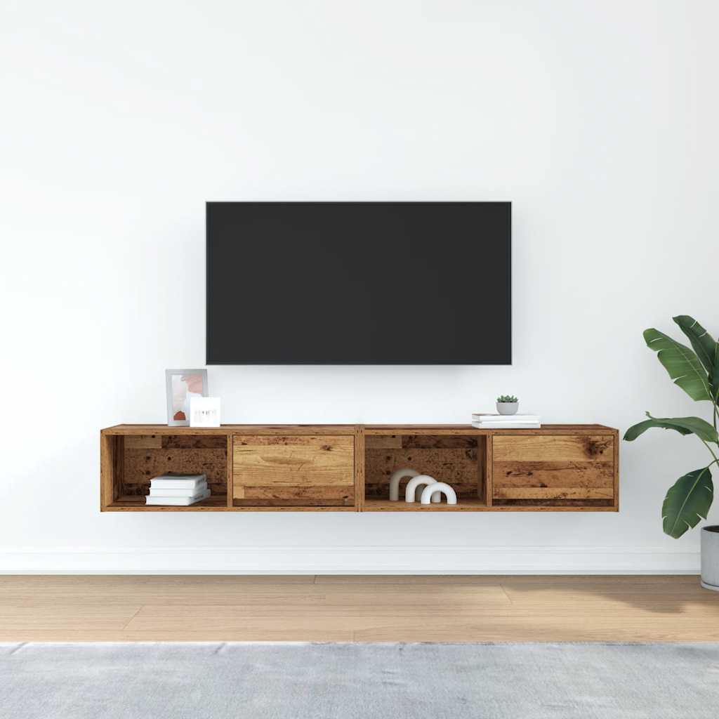 Meubles TV, lot de 2, aspect bois vieilli, 80 x 31 x 25,5 cm.