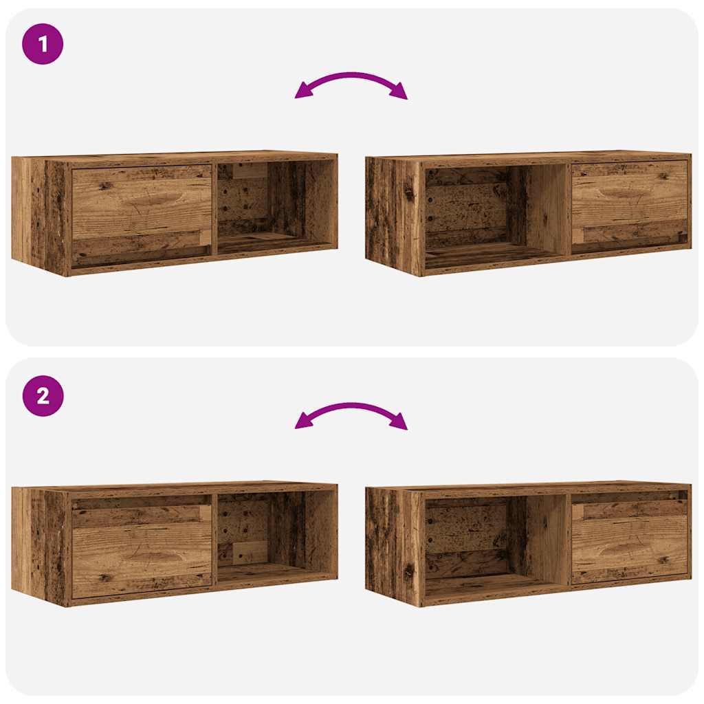 Meubles TV, lot de 2, aspect bois vieilli, 80 x 31 x 25,5 cm.