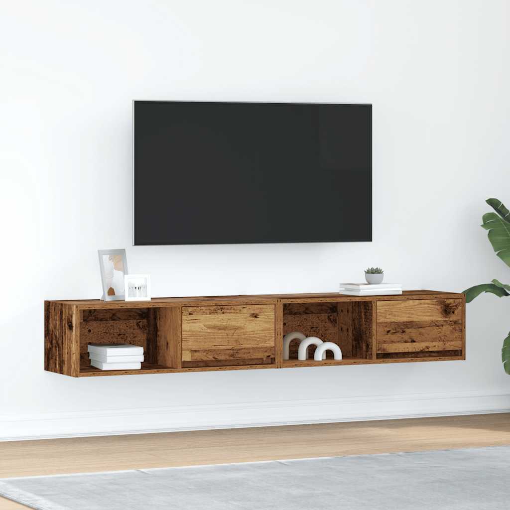 Meubles TV, lot de 2, aspect bois vieilli, 80 x 31 x 25,5 cm.