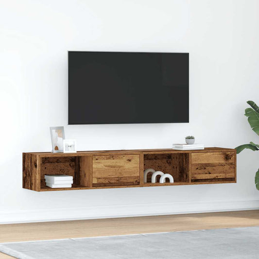 Meubles TV, lot de 2, aspect bois vieilli, 80 x 31 x 25,5 cm.
