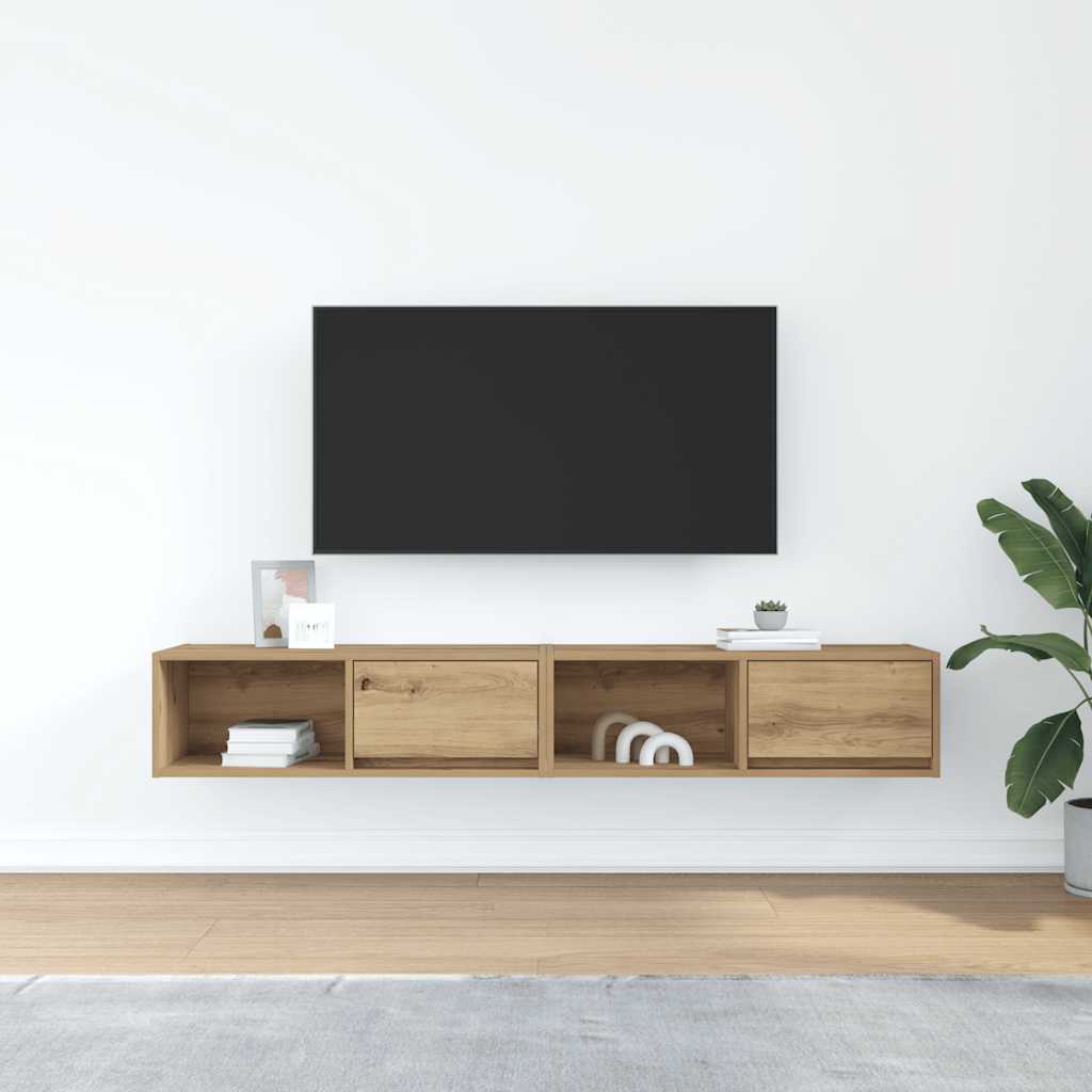 Meubles TV (2 pièces) en chêne artisanal 80 x 31 x 25,5 cm.