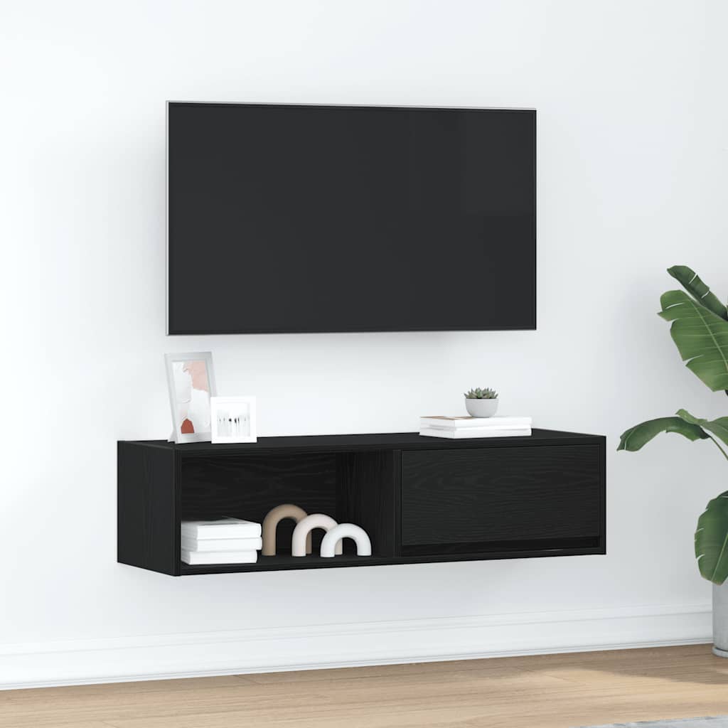 Meuble TV aspect chêne noir 100x31x25,5 cm matériau à base de bois