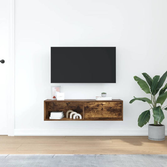 Meuble TV en chêne fumé 100x31x25,5 cm matériau à base de bois