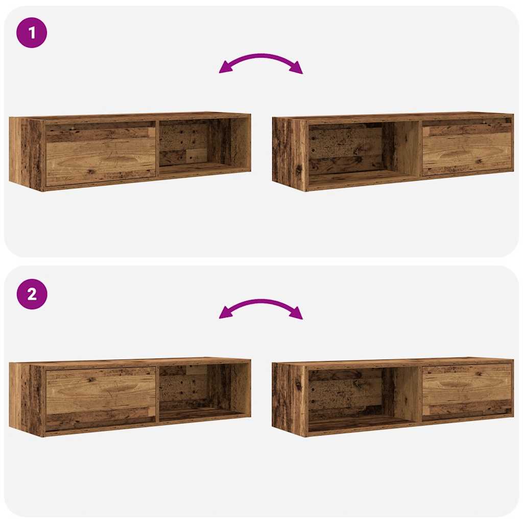 Meubles TV, lot de 2, aspect bois de récupération, 100 x 31 x 25,5 cm.