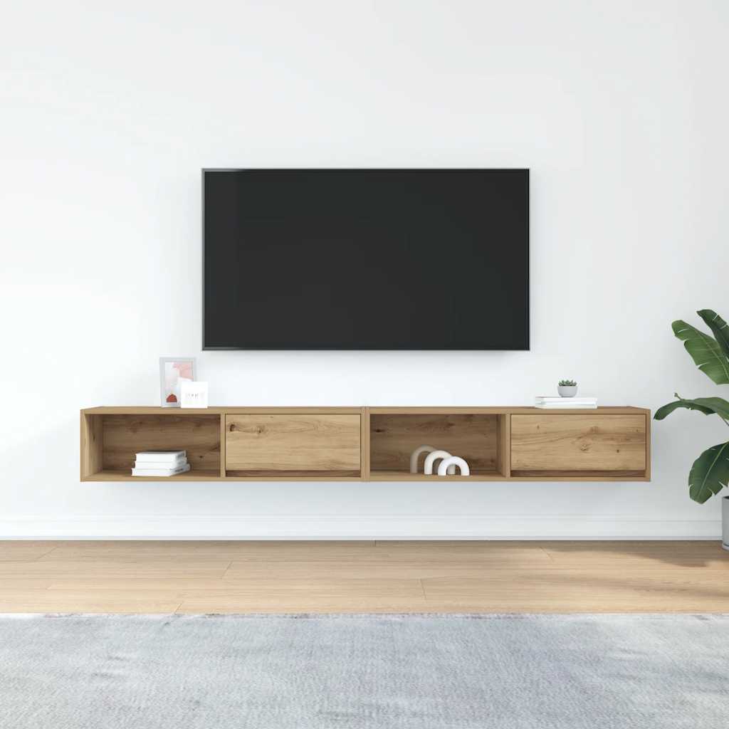 Meubles TV, lot de 2. Chêne artisanal, 100 x 31 x 25,5 cm.