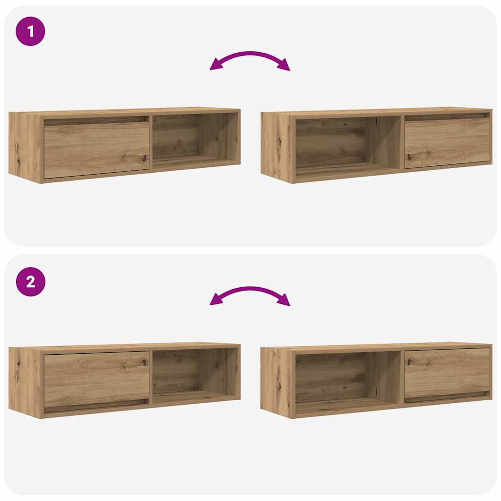 Meubles TV, lot de 2. Chêne artisanal, 100 x 31 x 25,5 cm.