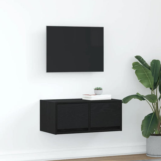 Meuble TV aspect chêne noir 60x31x25,5 cm matériau à base de bois