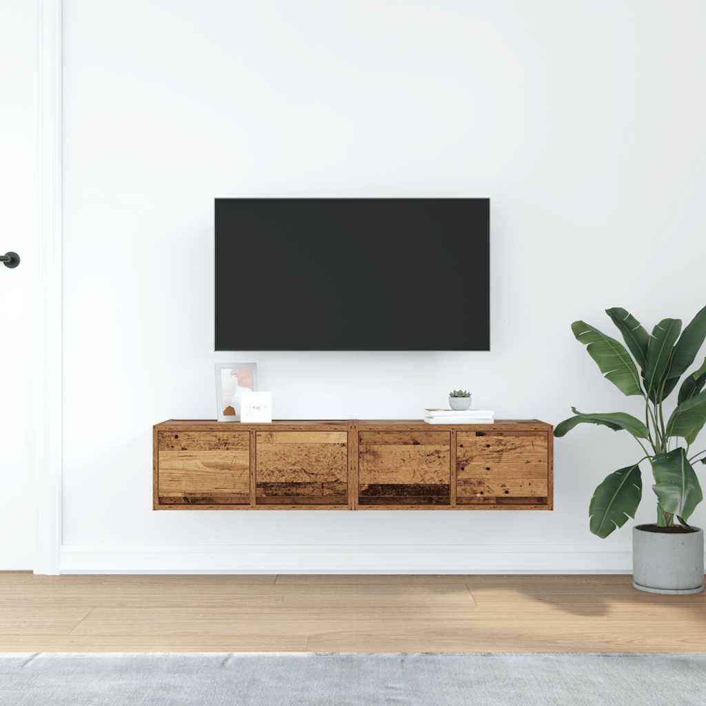 Meubles TV, lot de 2, aspect bois de récupération, 60 x 31 x 25,5 cm, matériau à base de bois