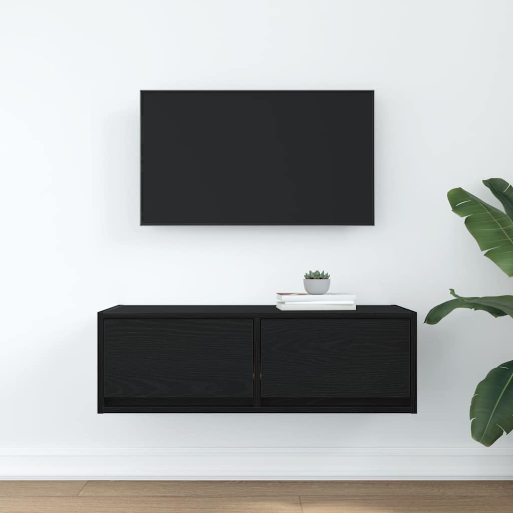 Meuble TV aspect chêne noir 80x31x25,5 cm matériau à base de bois