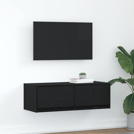 Meuble TV aspect chêne noir 80x31x25,5 cm matériau à base de bois