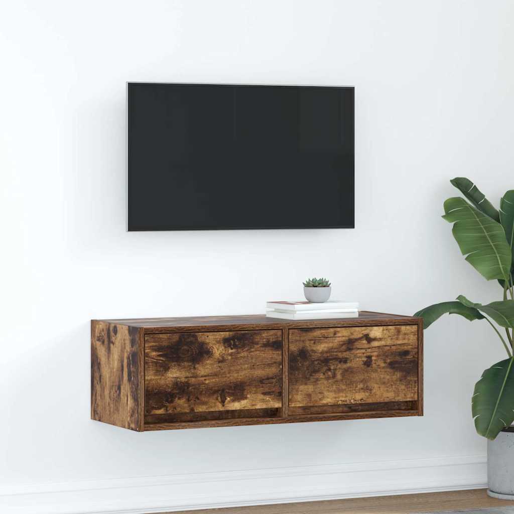 Meuble TV en chêne fumé 80x31x25,5 cm, matériau à base de bois
