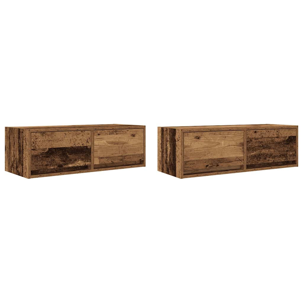 Meubles TV, lot de 2, aspect bois vieilli, 80 x 31 x 25,5 cm.