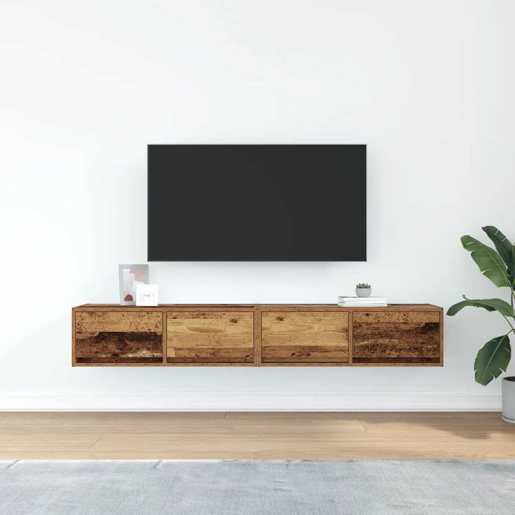 Meubles TV, lot de 2, aspect bois vieilli, 80 x 31 x 25,5 cm.