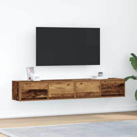 Meubles TV, lot de 2, aspect bois vieilli, 80 x 31 x 25,5 cm.
