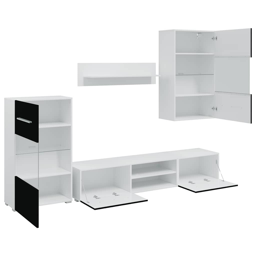 Meuble mural 5 pièces avec éclairage LED, finition bois noir mat