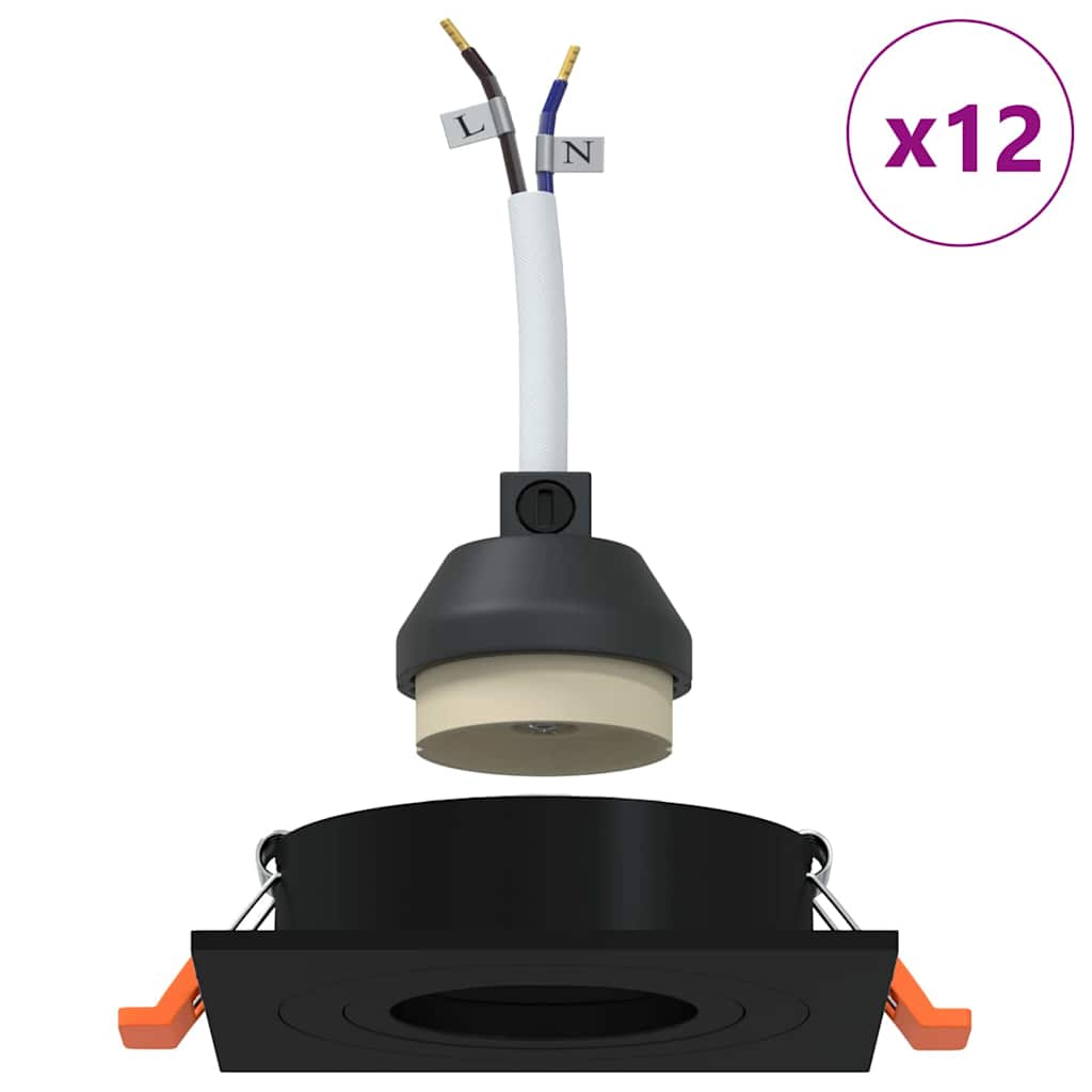 Spotlight 12 pcs Schwarz 9 x 9 x 2 cm Aluminium