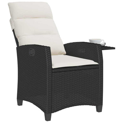 Gartensessel mit Beistelltisch Verstellbar Schwarz Poly Rattan