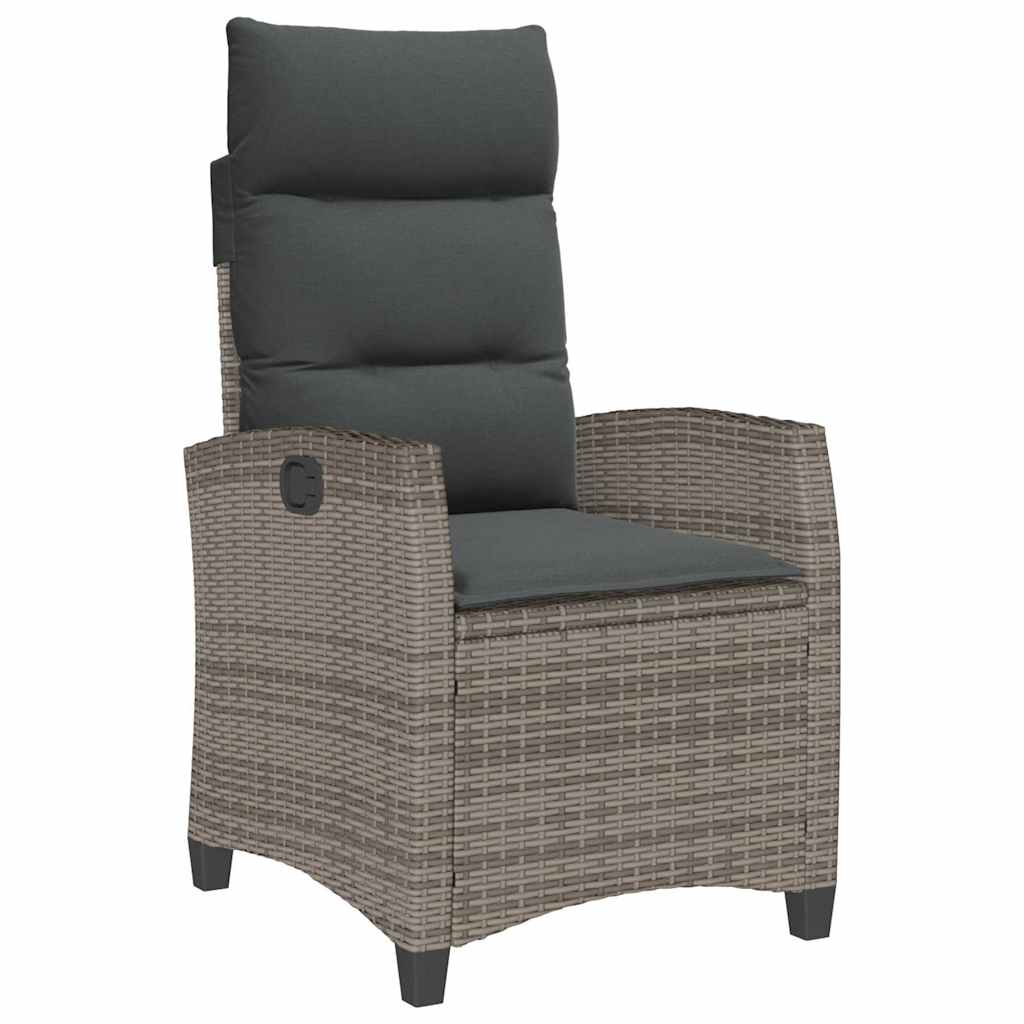 Gartensessel mit Beistelltisch Verstellbar Grau Poly Rattan