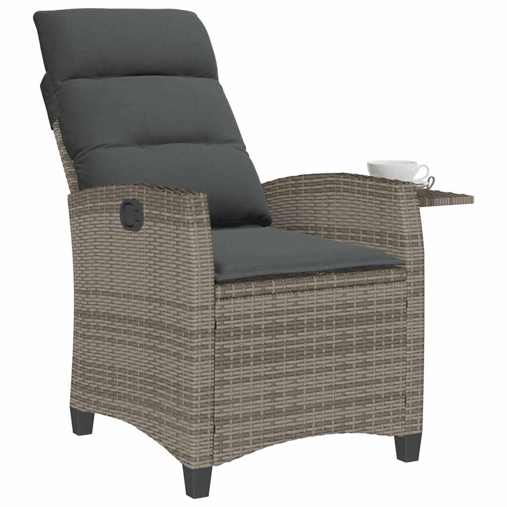Gartensessel mit Beistelltisch Verstellbar Grau Poly Rattan