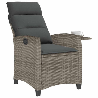 Gartensessel mit Beistelltisch Verstellbar Grau Poly Rattan