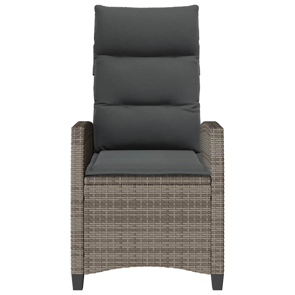 Gartensessel mit Beistelltisch Verstellbar Grau Poly Rattan