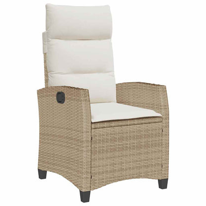 Gartensessel mit Beistelltisch Verstellbar Beige Poly Rattan