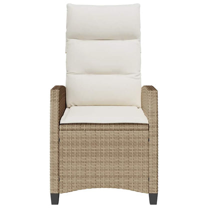 Gartensessel mit Beistelltisch Verstellbar Beige Poly Rattan