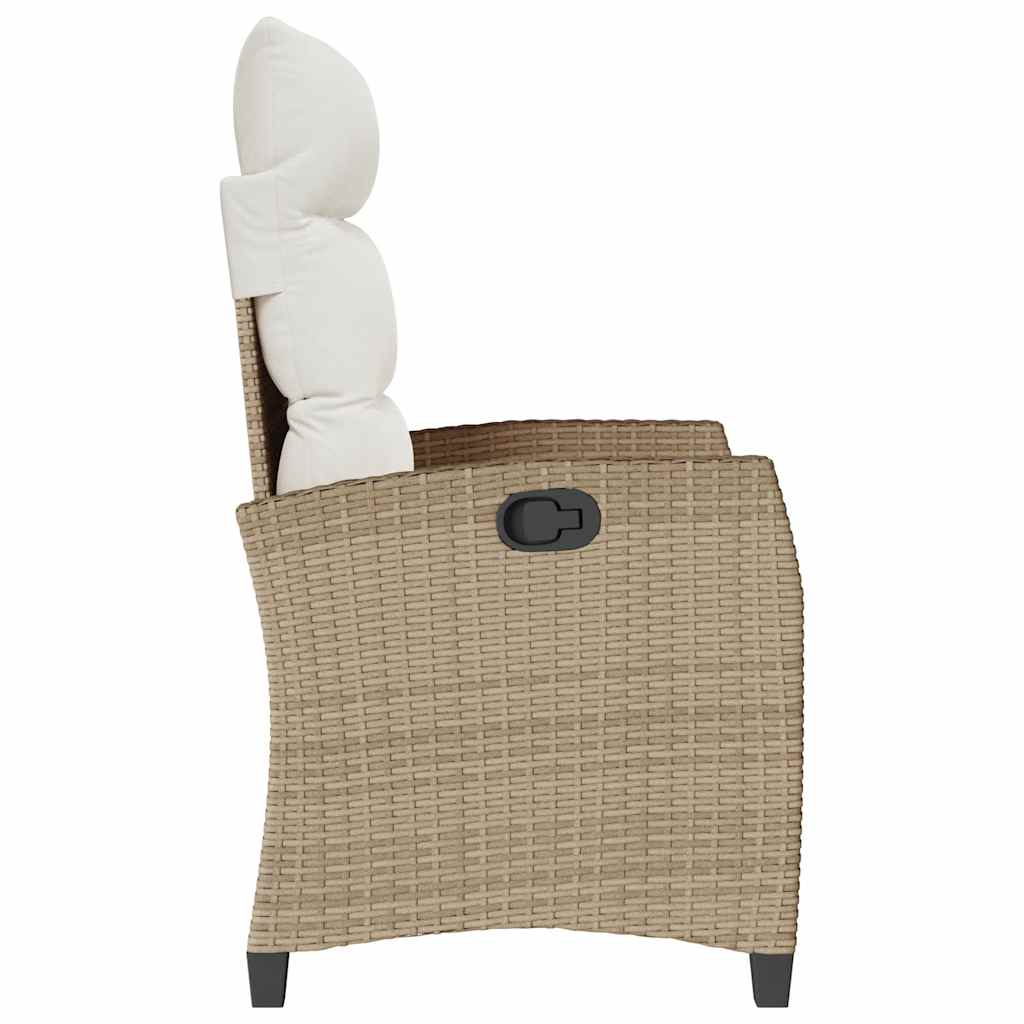 Gartensessel mit Beistelltisch Verstellbar Beige Poly Rattan