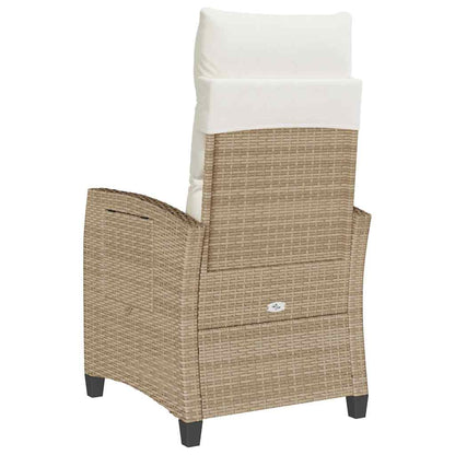 Gartensessel mit Beistelltisch Verstellbar Beige Poly Rattan