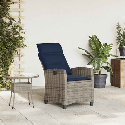 Gartensessel mit Beistelltisch Verstellbar Grau Poly Rattan
