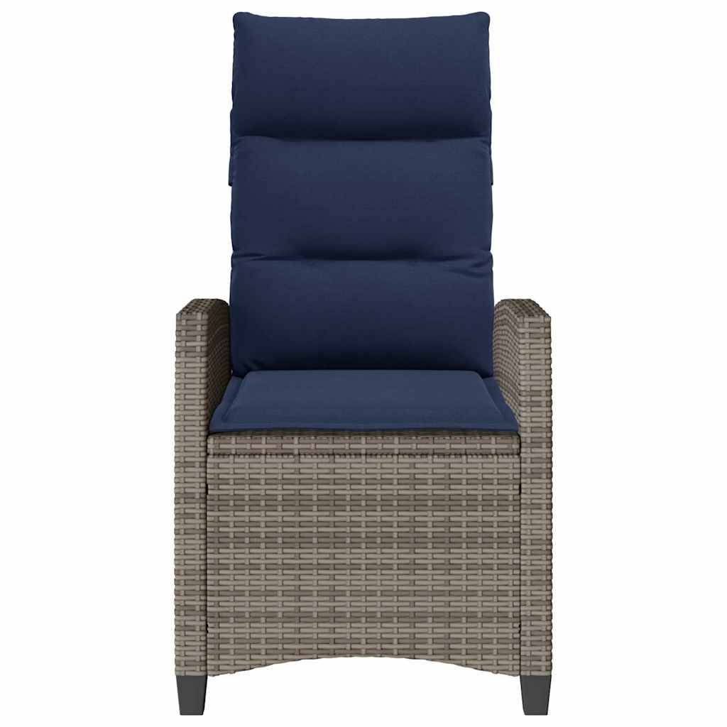 Gartensessel mit Beistelltisch Verstellbar Grau Poly Rattan