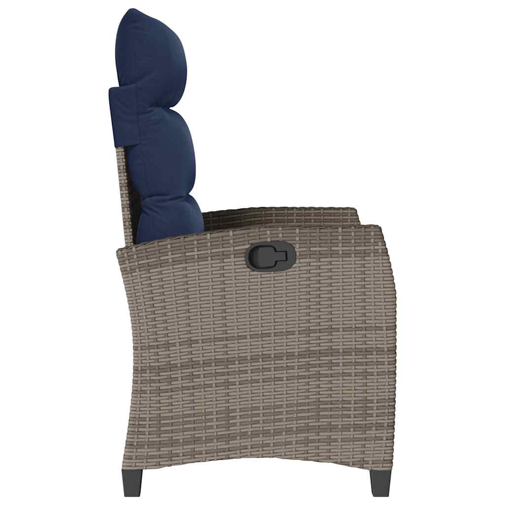 Gartensessel mit Beistelltisch Verstellbar Grau Poly Rattan