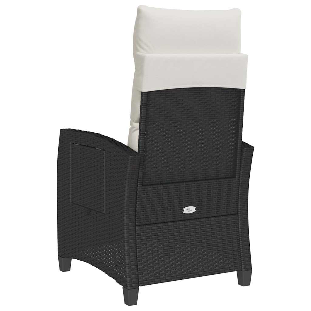 Gartensessel mit Beistelltisch Verstellbar Schwarz Poly Rattan