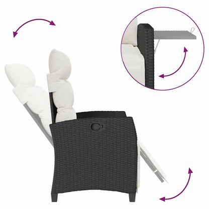 Gartensessel mit Beistelltisch Verstellbar Schwarz Poly Rattan