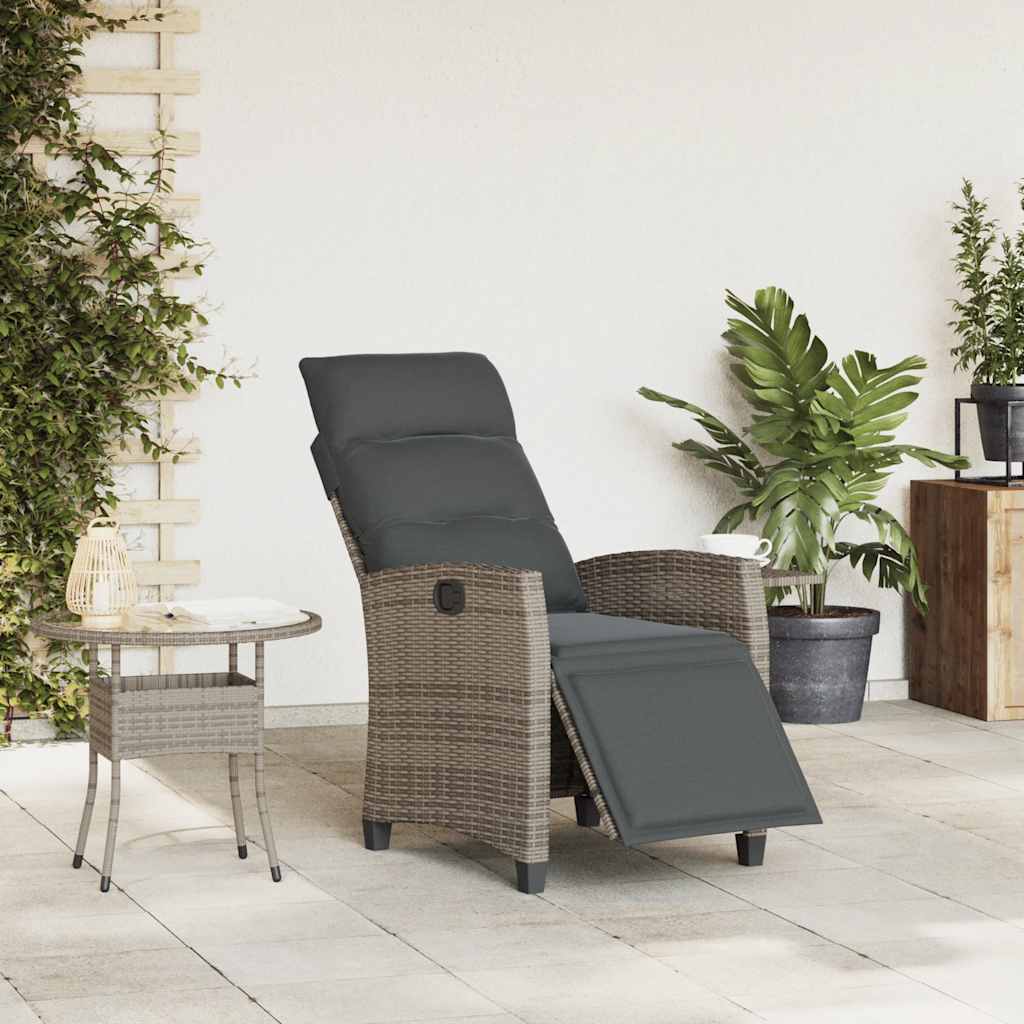 Gartensessel mit Beistelltisch Verstellbar Grau Poly Rattan